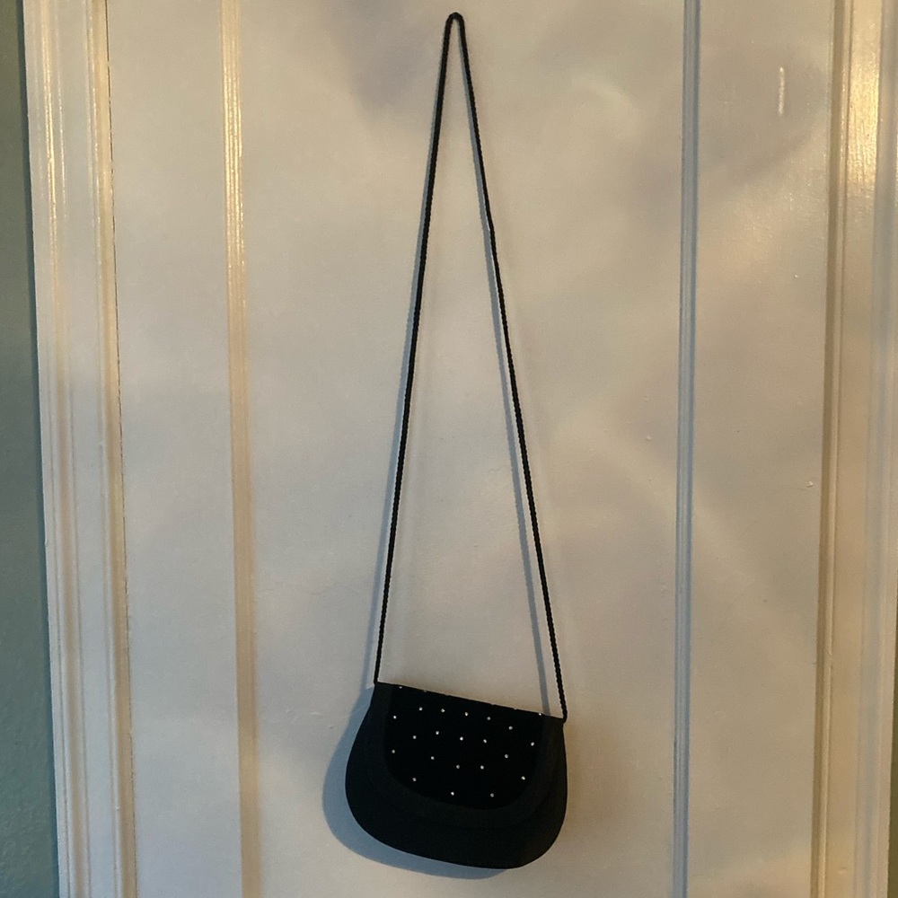 Black Satin and Velvet Purse with Rhinestones